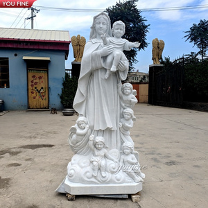 Outdoor Church Life Size White Marble Virgin Mary and Baby Jesus Sculpture Statue