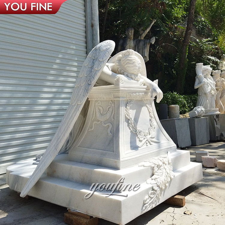 Outdoor Life Size Natural Marble Headstone Weeping Angel Tombstone Headstone