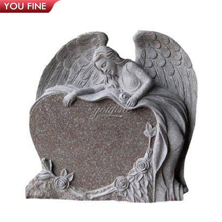 High Quality Black Granite Heart Shaped Headstone with Little Angel Tombstone Gravestone