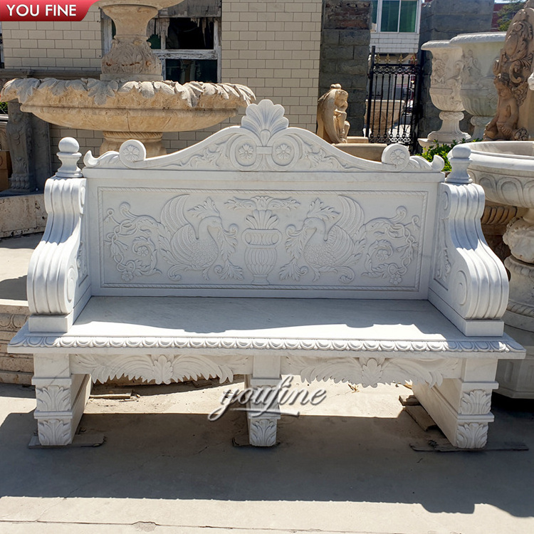 French Style Outdoor Hand Carved Natural Stone Marble Garden Bench