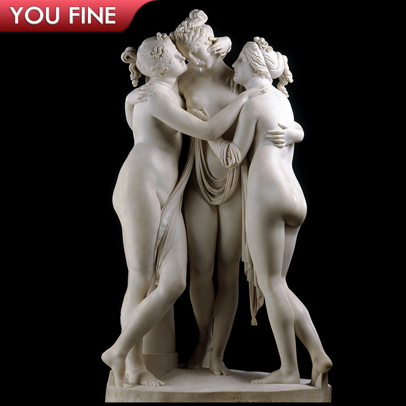 Famous Hand Carved Natural Stone Marble Three Graces God Classic Sculpture Beauty Lady Statue