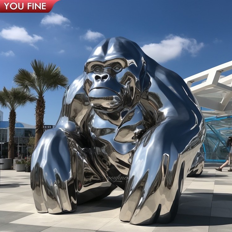 Outdoor Large Metal Stainless Steel Geometric Gorilla Sculpture for Sale