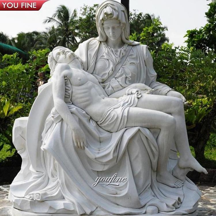 Church Religious Natural Stone Hand Carved White Marble Pieta Statue Sculpture