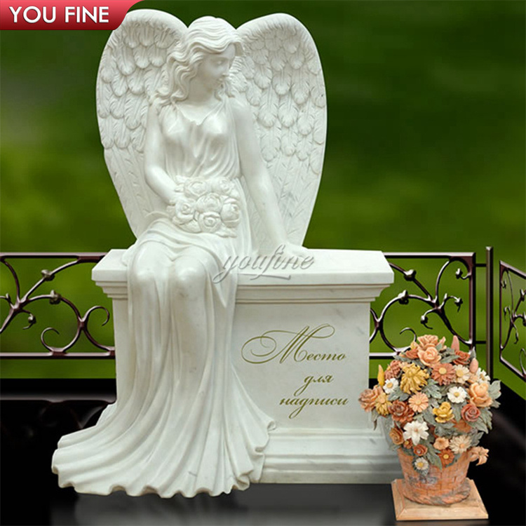 Hand Carved White Marble Angel Headstone