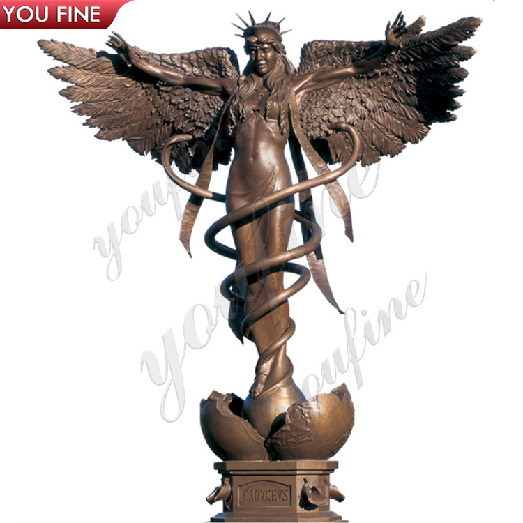 Monument Outdoor Large Size Decoration Bronze Caduceus Angel Sculpture