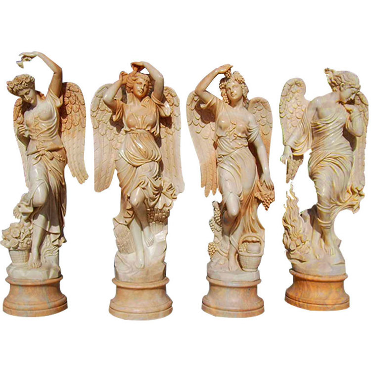 Life Size Natural Stone Garden Sculpture Four Season Goddess Angel Marble Statue