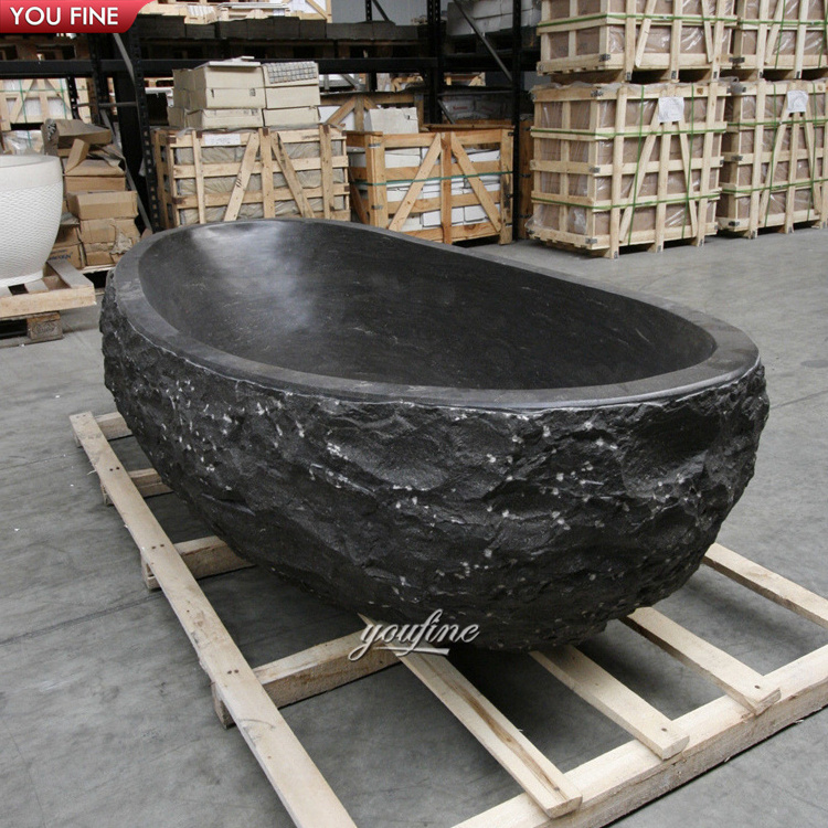 Custom Hand Carved Freestanding Marble Black Bathtub