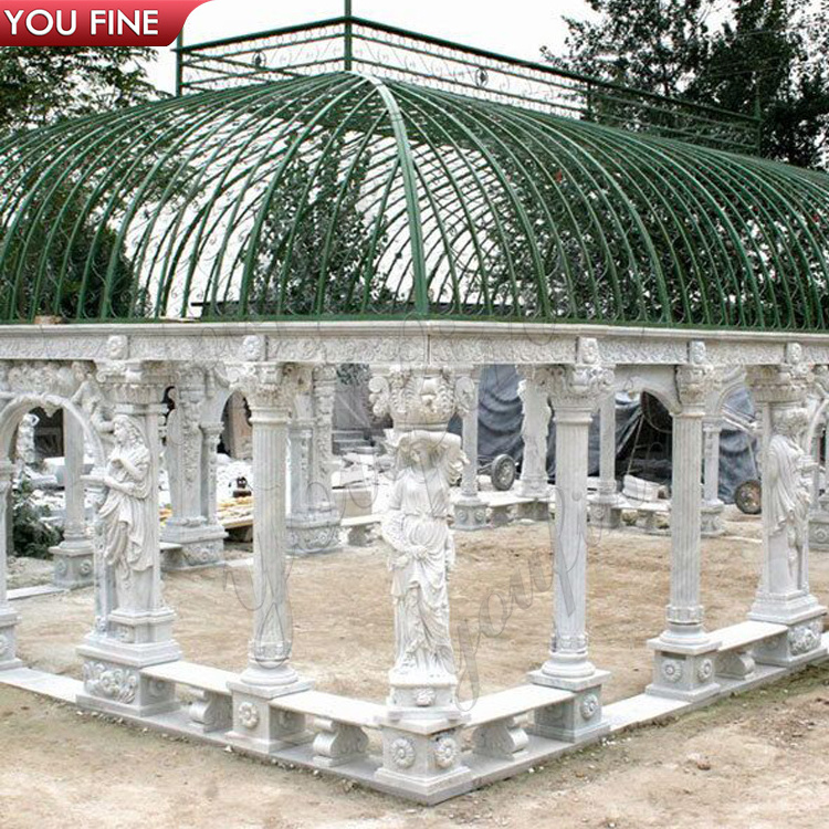 Outdoor Garden Large Marble Gazebo With Figure Statue