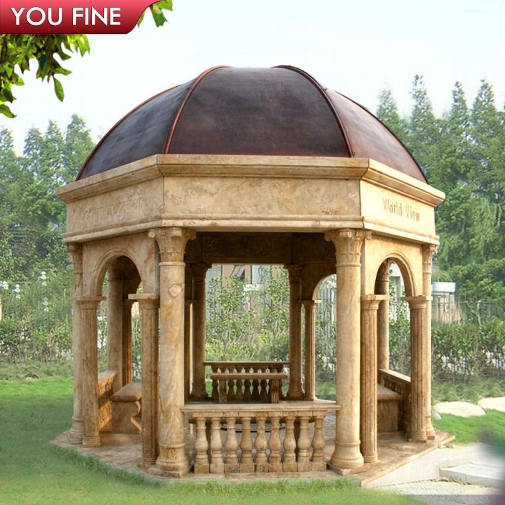 Outdoor Dome Hand Carved Garden Natural Stone Gazebo with Lady Statue