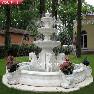 Outdoor Garden Natural Stone Carving Large White Marble Horse Water Fountain