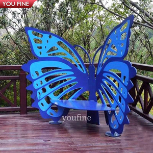 Outdoor Garden Metal Stainless Steel Butterfly Bench Sculpture Statue