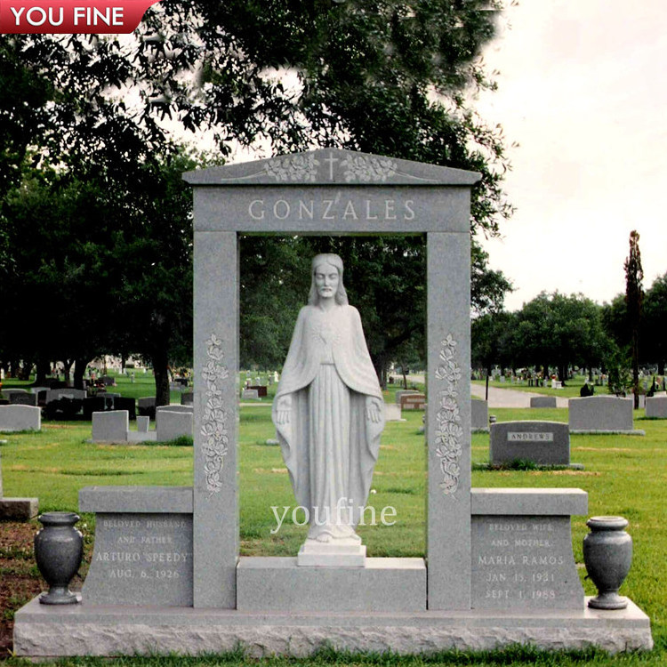 Custom Outdoor Headstone Marble Virgin Mary Statue Memorial Monument Tombstone