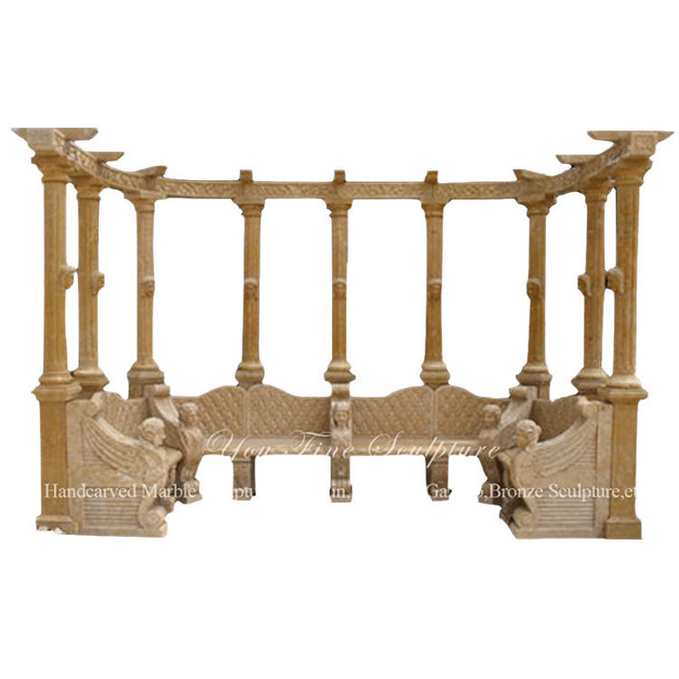 High Quality Carved Outdoor Decorative Large Classical Stone Marble Bench Surround