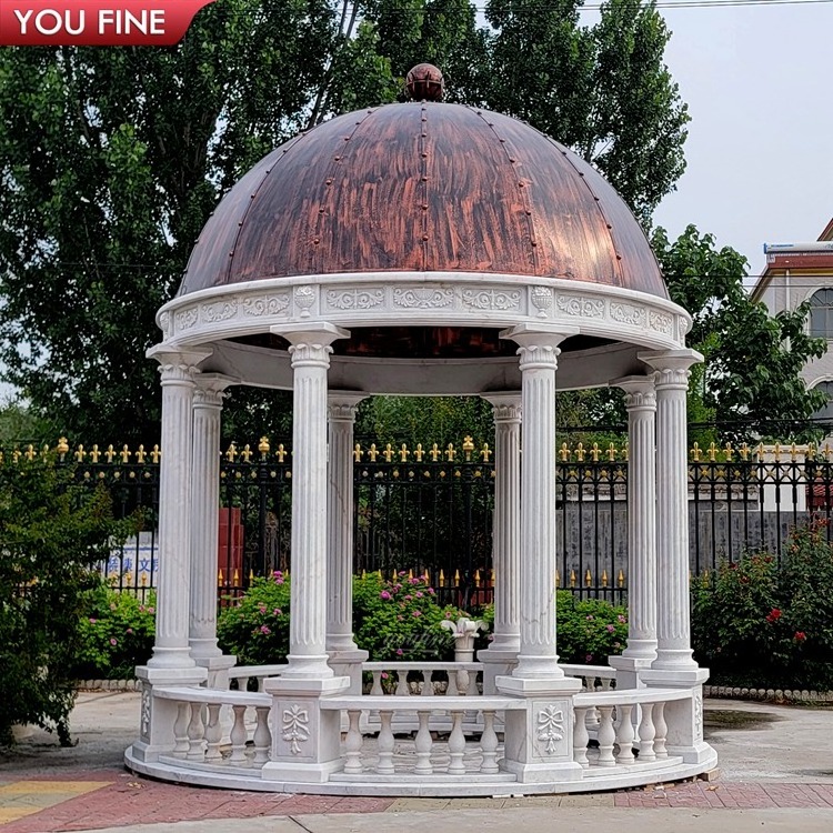 Hand Carved Gazebo Outdoor Marble Traditional Style