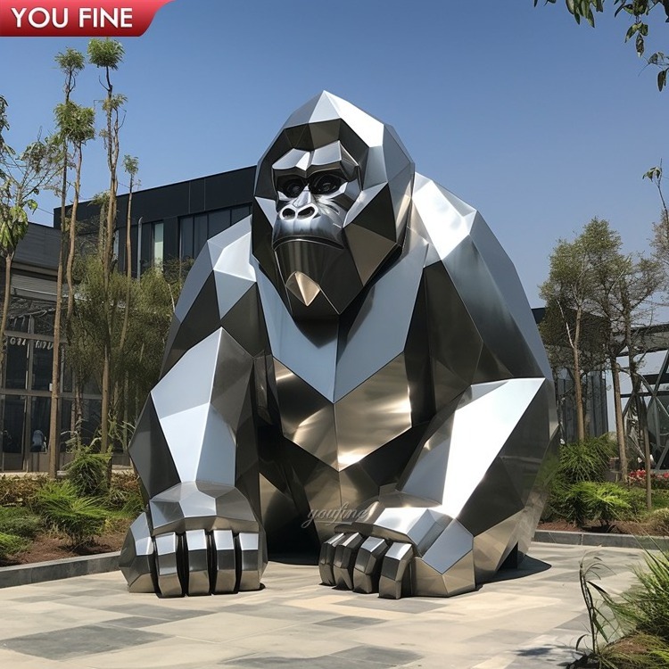 Outdoor Large Metal Stainless Steel Geometric Gorilla Sculpture for Sale