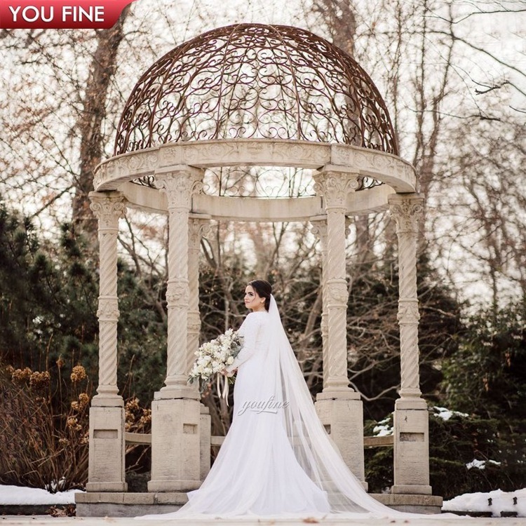 Custom Wedding Large Beige Marble Stone Gazebo Wedding Decorations with Column