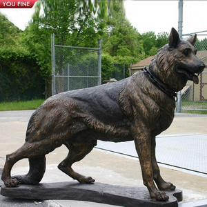 Outdoor Garden Brass Animals Sculpture Bronze Standing German Shepherd Dog Statue With Base