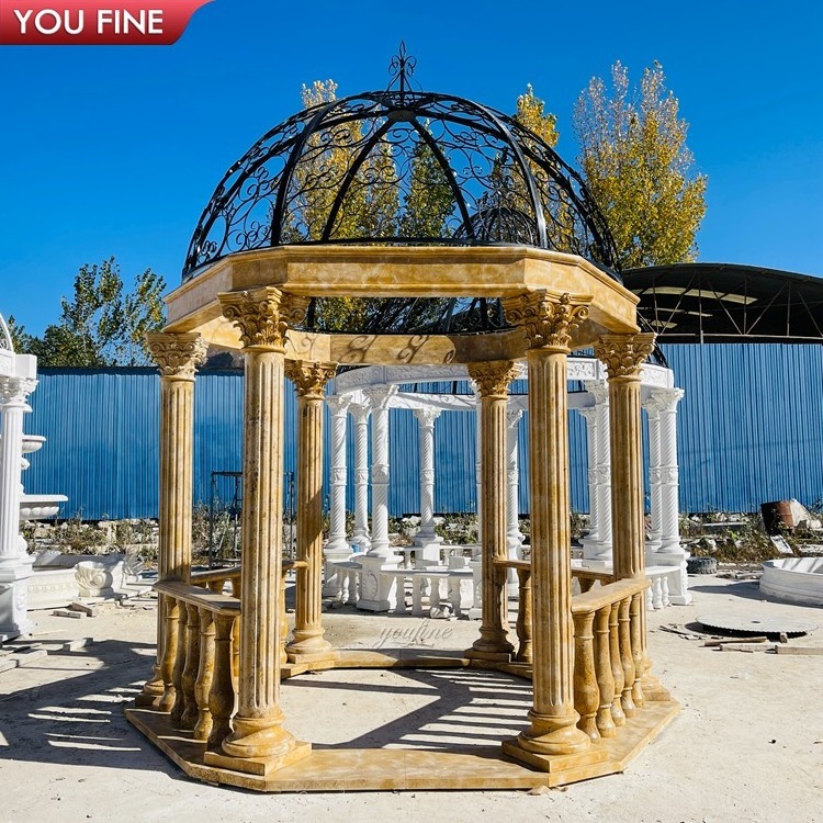 Hand Carved Gazebo Outdoor Marble Traditional Style