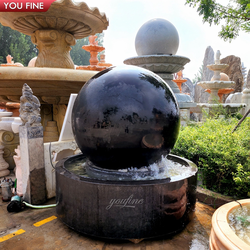 Natural Marble Black Granite Floating Rolling Sphere Garden Fountain