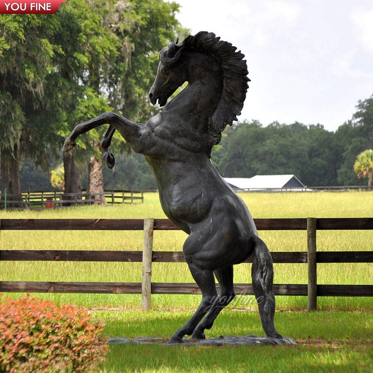 Outdoor Farm Life Size Brass Standing Bronze Jumping Horse Statue Sculpture