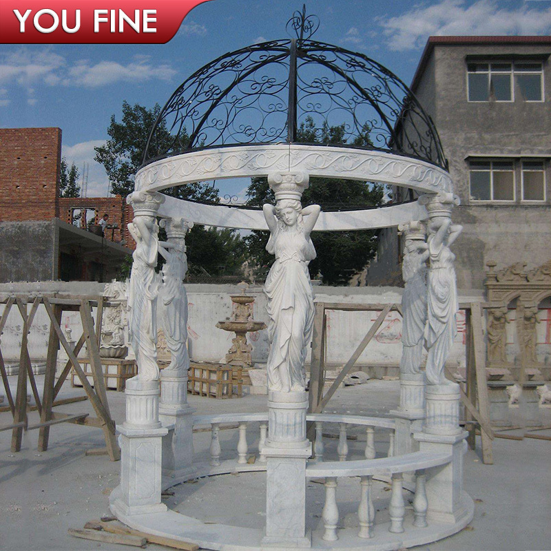 Natural Stone Hand Carved Outdoor Garden Marble Statue Column Gazebo Pavilion For Sale