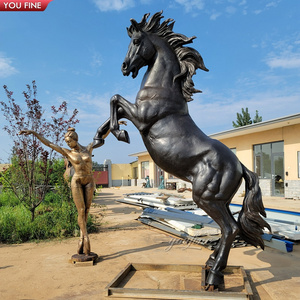 Outdoor Garden Life Size Bronze Black Horse Jumping Standing Statue Sculpture