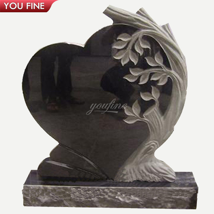 High Quality Black Granite Heart Shaped Headstone with Little Angel Tombstone Gravestone