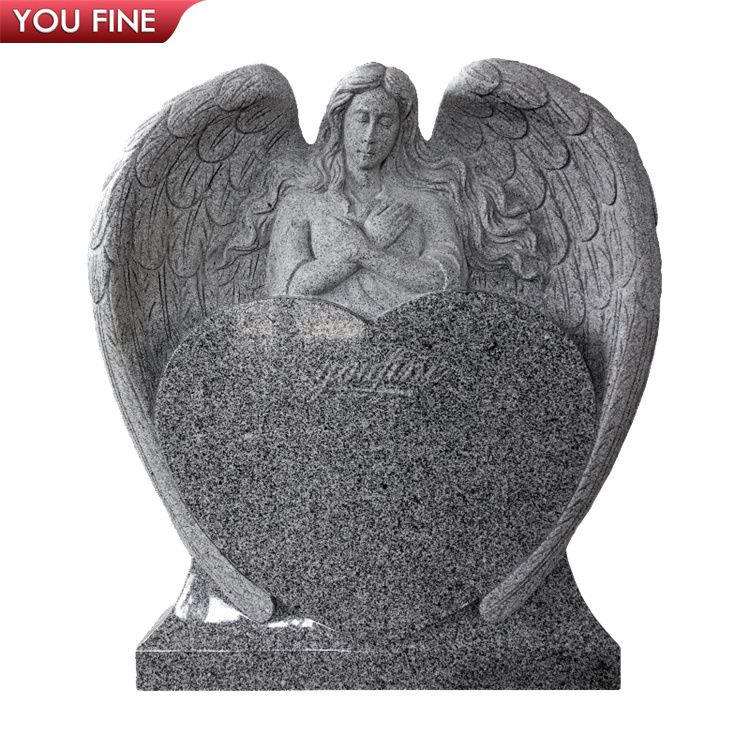 High Quality Black Granite Heart Shaped Headstone with Little Angel Tombstone Gravestone