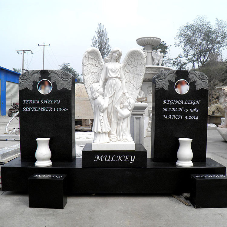 Black Marble Weeping Angel Tombstone