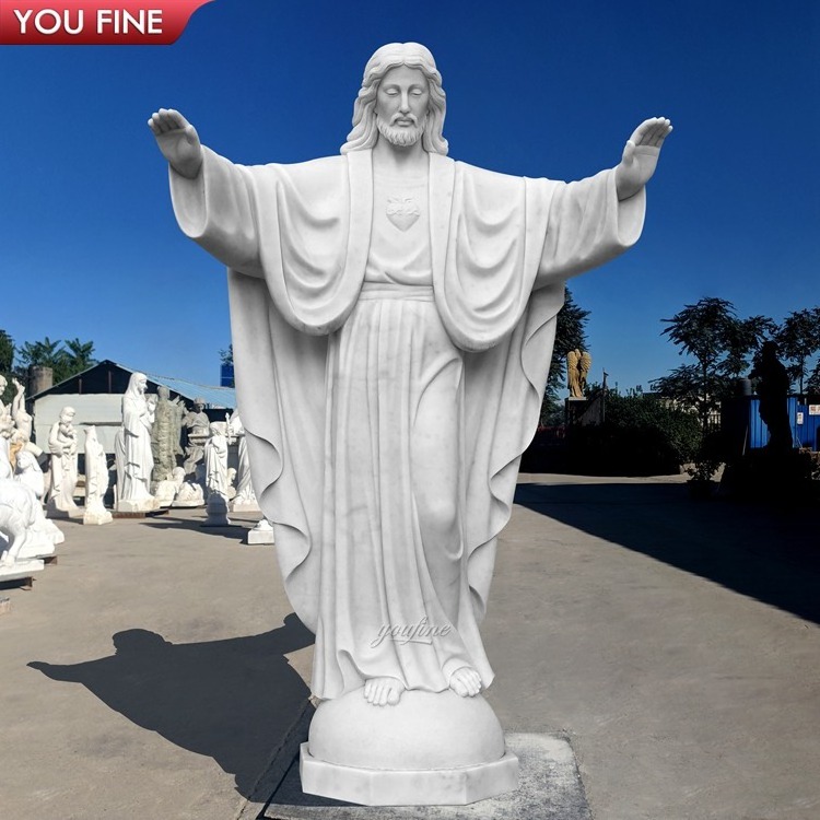 Outdoor Life size Hand Carved Marble Merciful Jesus with Lamb Church statue