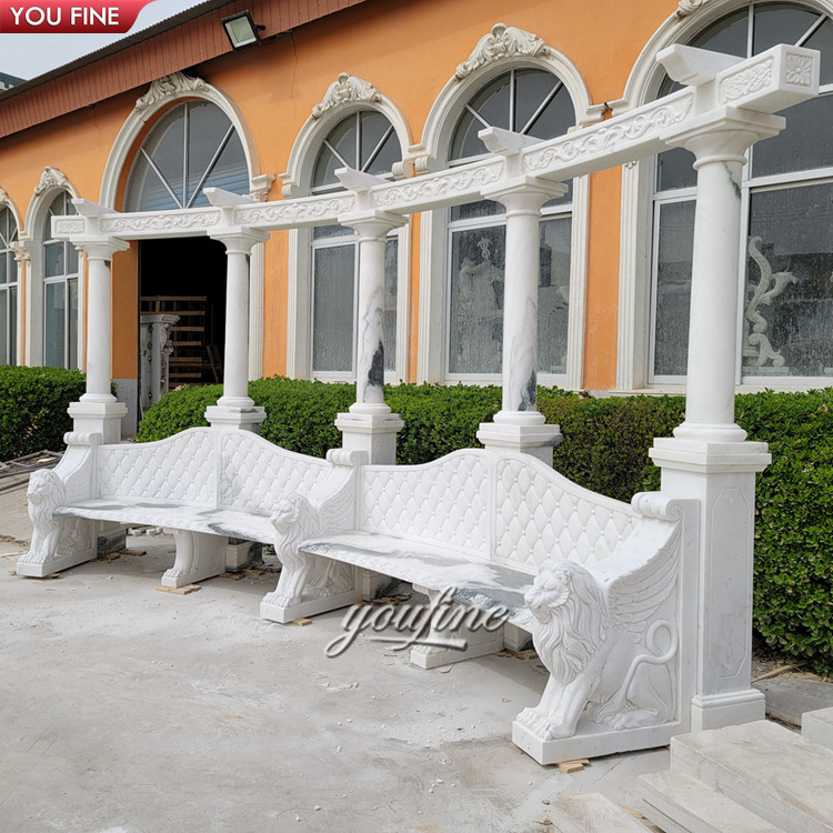 High Quality Carved Outdoor Decorative Large Classical Stone Marble Bench Surround