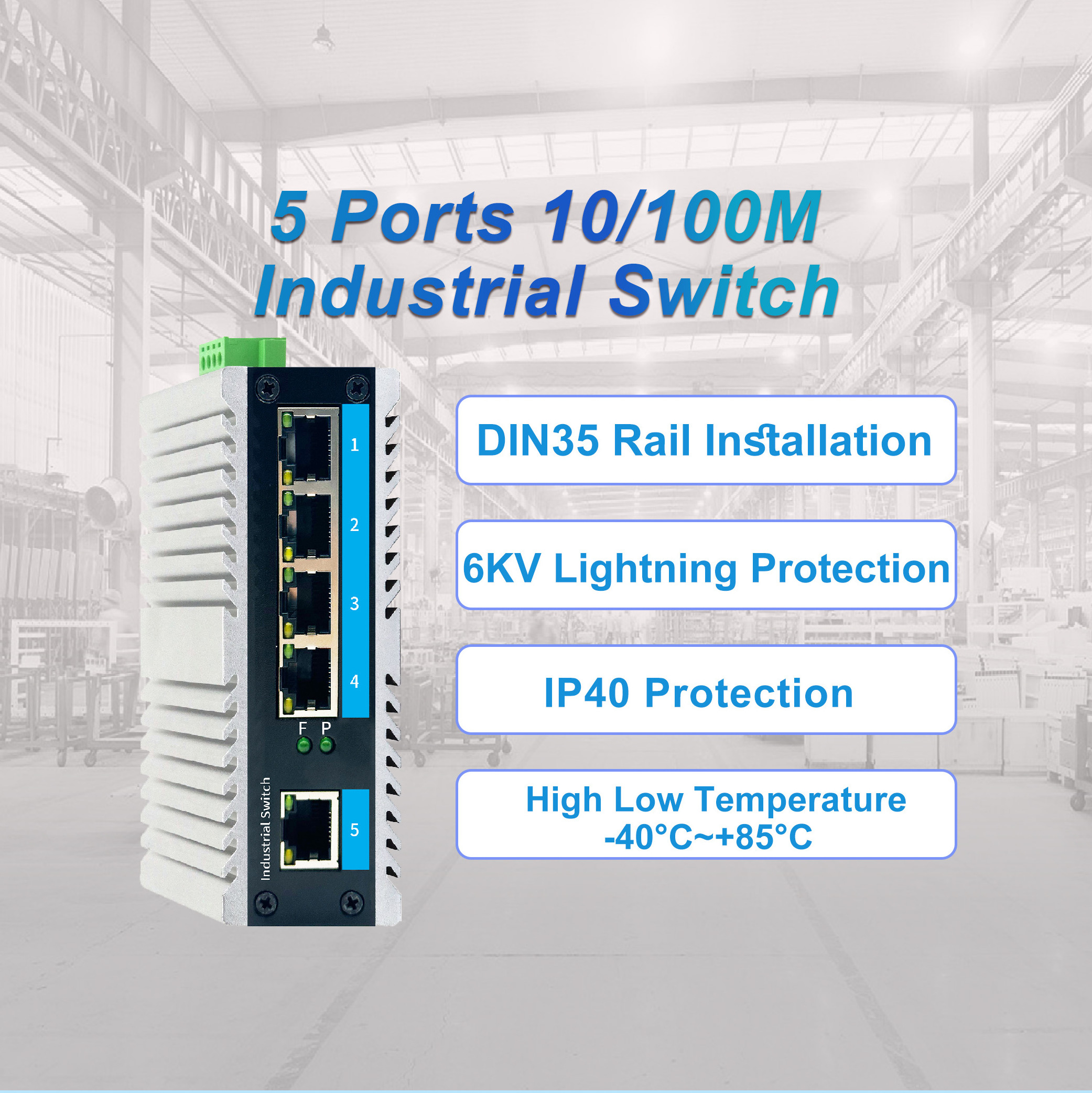 OEM/ODM 5 ports 10/100M Industrial Ethernet poe switch with excellent industrial  network switches