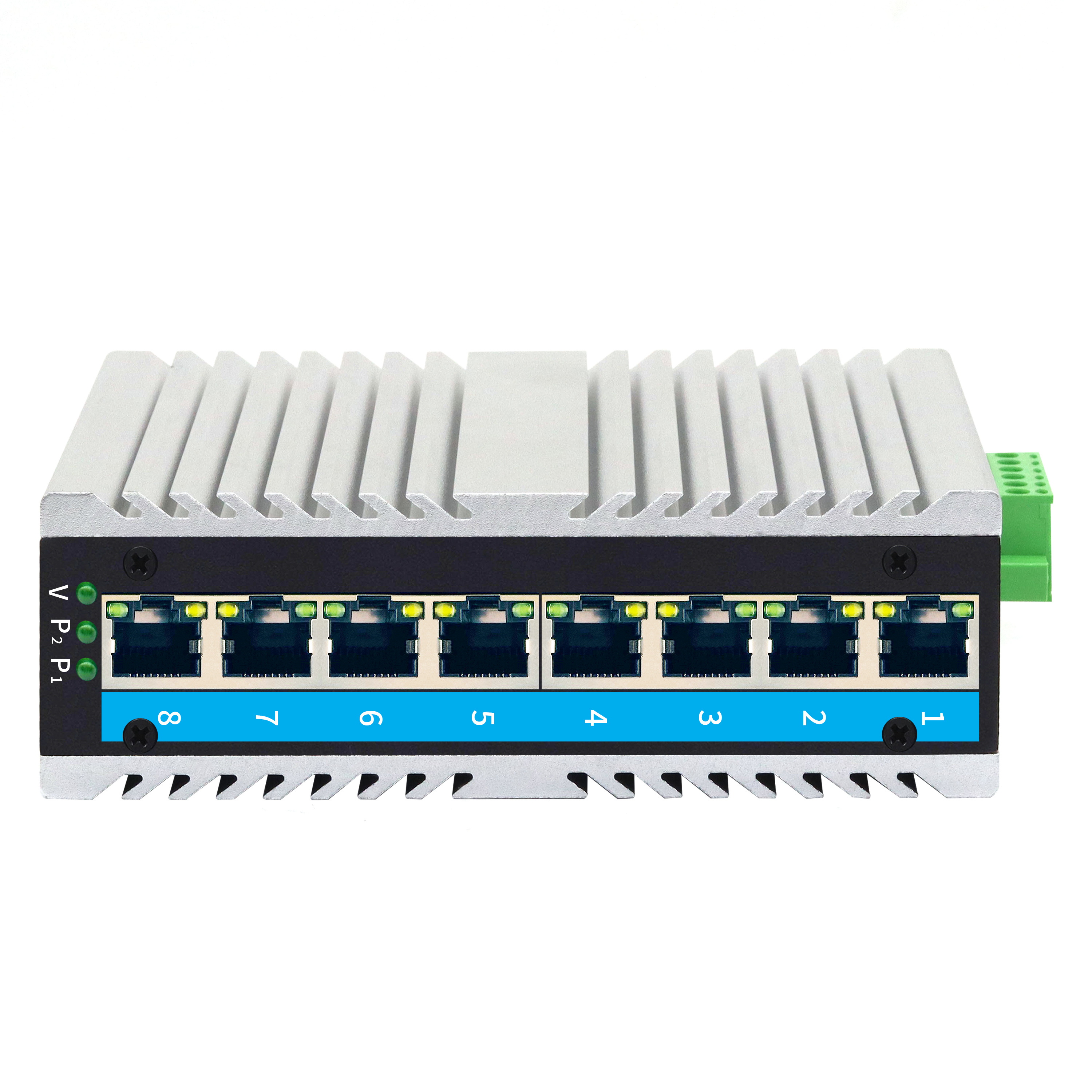 8-port DIN  mount enclosure low power technology industrial-grade gigabit Ethernet switches for transportation systems