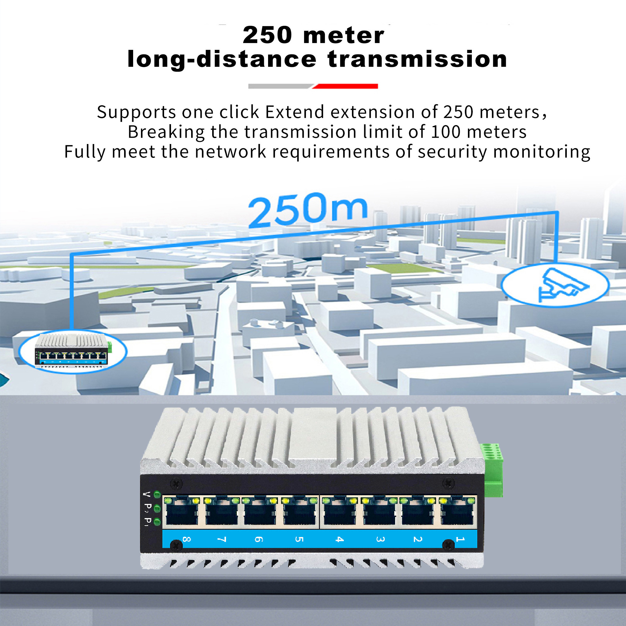 8-port DIN  mount enclosure low power technology industrial-grade gigabit Ethernet switches for transportation systems