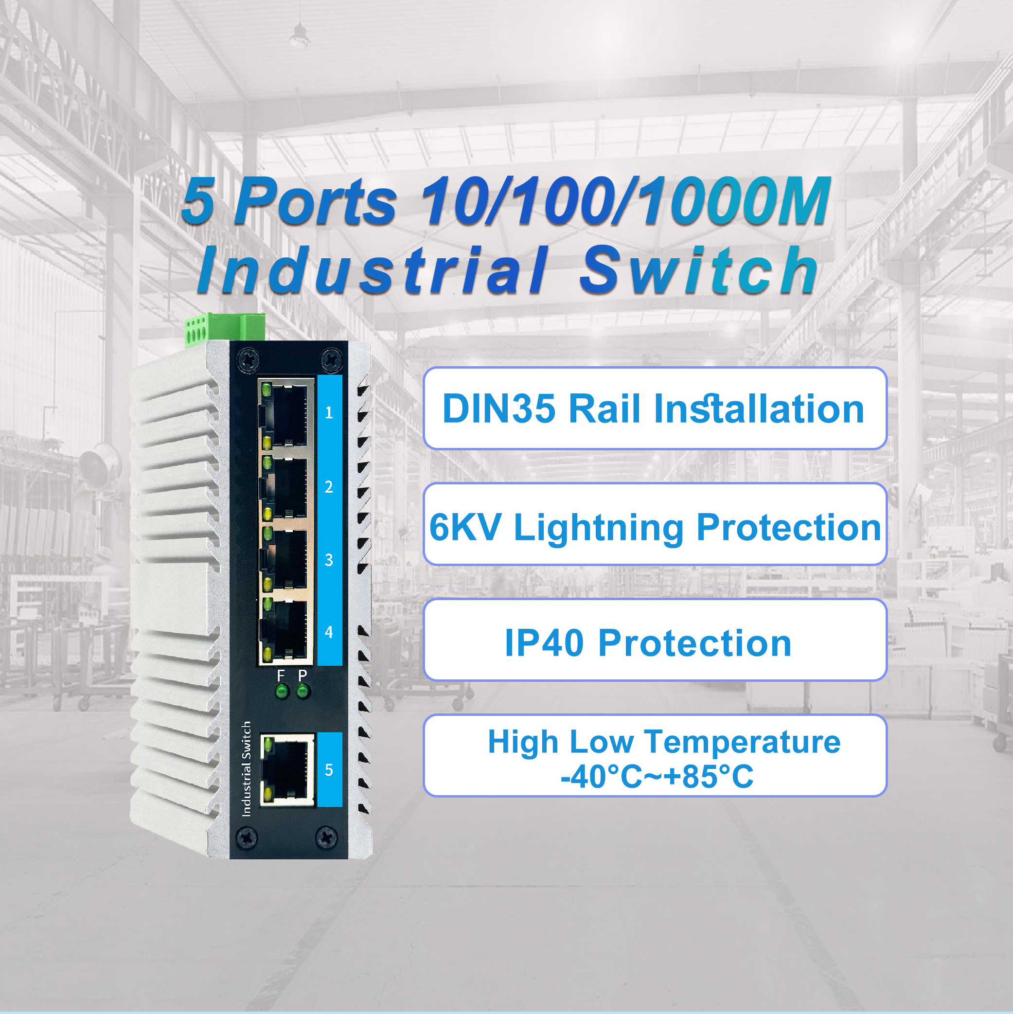 5 Port10/100/1000M POE Switch Industrial grad Din-rail extend to 250M industrial management switch