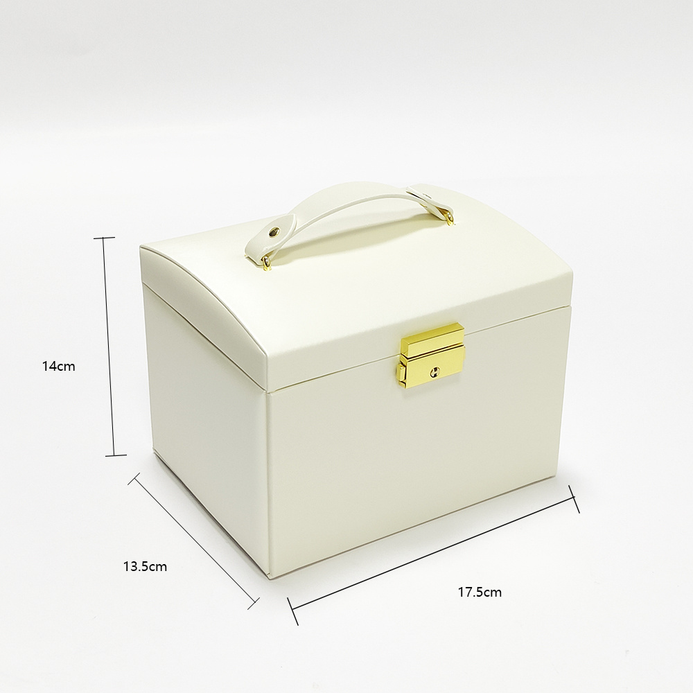 Customised White Pu Jewellery Case Large Leather Jewelry Box With Lock