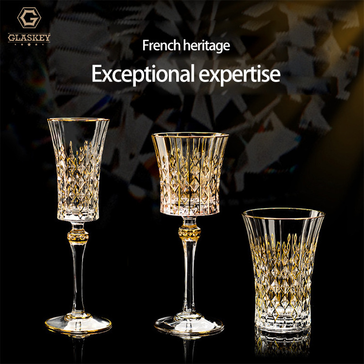 France Imported Luxury Whiskey Glass Golden Diamond Crystal Glass Cup Red Wine Glass