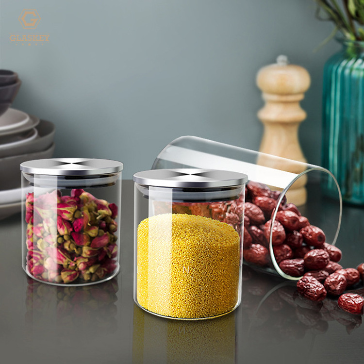 Wholesale Glass Airtight Jars Food Grade Kitchen Storage Jars Glass Jars With Stainless Steel Lid