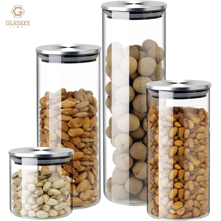 Wholesale Glass Airtight Jars Food Grade Kitchen Storage Jars Glass Jars With Stainless Steel Lid