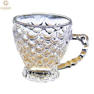 Large Thickened Glass Coffee Milk Tea Cup Fish Scale Water Cup Coffee Mug With Handle