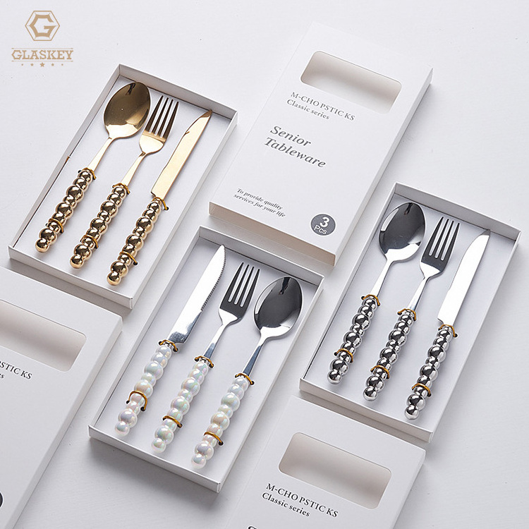 Ceramic Pearl Handle Knife Fork Spoon Set With Gift Box Exquisite 410 Stainless Steel Cutlery Flatware Set