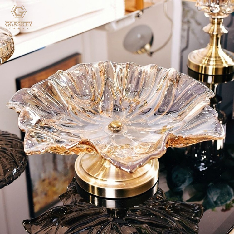 High-Grade Crystal Glass Fruit Plate With Copper Base Large New Year Candy Plate Home Living Room Luxury Fruit Plate