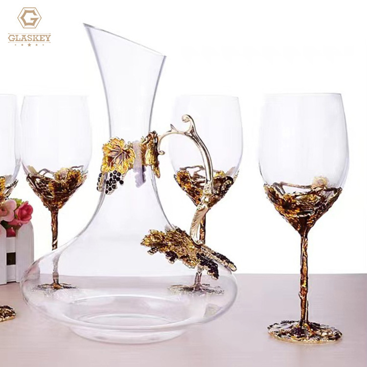 Hand Painted Crystal Wine Glass Set Home Retro Goblet Enamel Color Art Glass Decanter And Wine Glass