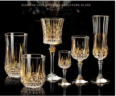 France Imported Luxury Whiskey Glass Golden Diamond Crystal Glass Cup Red Wine Glass