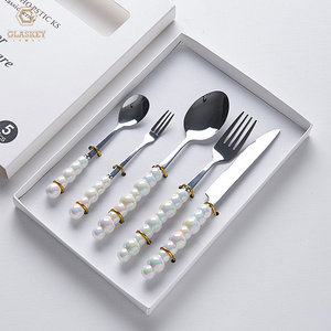 Ceramic Pearl Handle Knife Fork Spoon Set With Gift Box Exquisite 410 Stainless Steel Cutlery Flatware Set