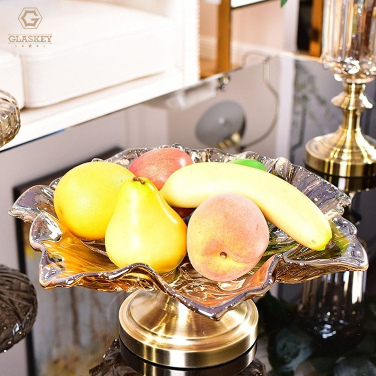 High-Grade Crystal Glass Fruit Plate With Copper Base Large New Year Candy Plate Home Living Room Luxury Fruit Plate