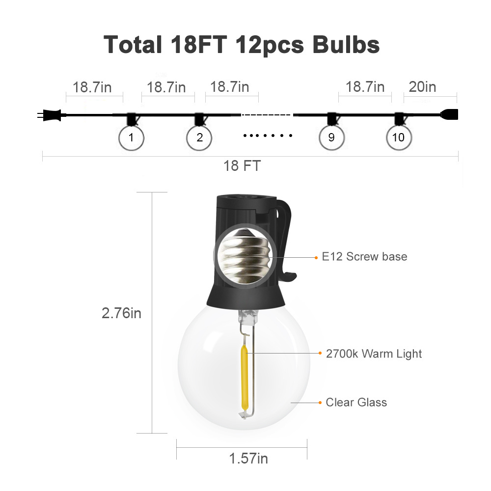 CF Grow G40 10W Waterproof LED String Bulbs Indoor Outdoor Holiday Christmas String Light Bulbs