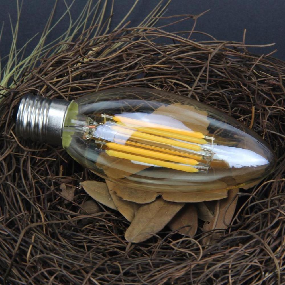 AC 120/220V E12/E14/E17/E26 C35 6W smart bulb Dimmable  LED Filament Bulb for Indoor Lighting