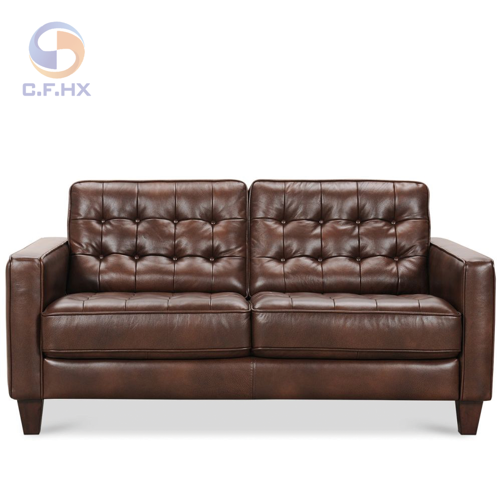 Foshan Two Seater Sectional Leather Sofa Set Chaise Lounge Double Corner Genuine Leather Sofa