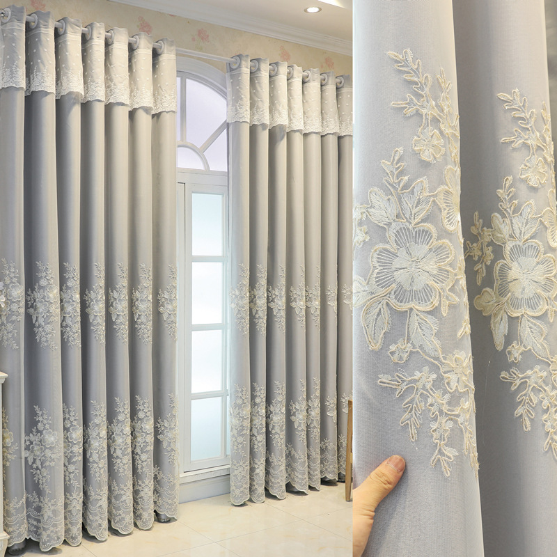 High Quality Embroidery Luxury Sheer Curtains Custom European Flowers Fabric Embroidery Lace Curtain For Bedroom Curtain Fabric